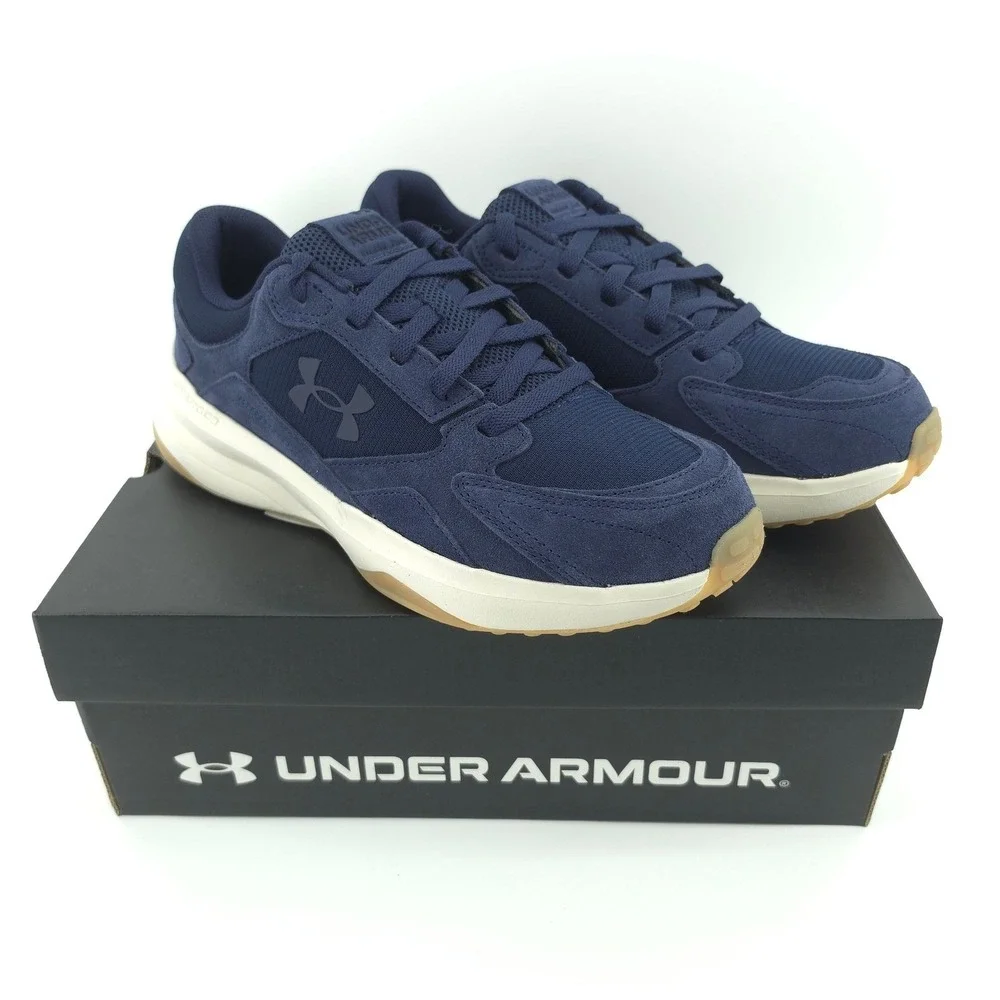 Under Armour Mens UA Edge Suede Sneakers size 11.5  Navy Blue/Stone/Brown NEW